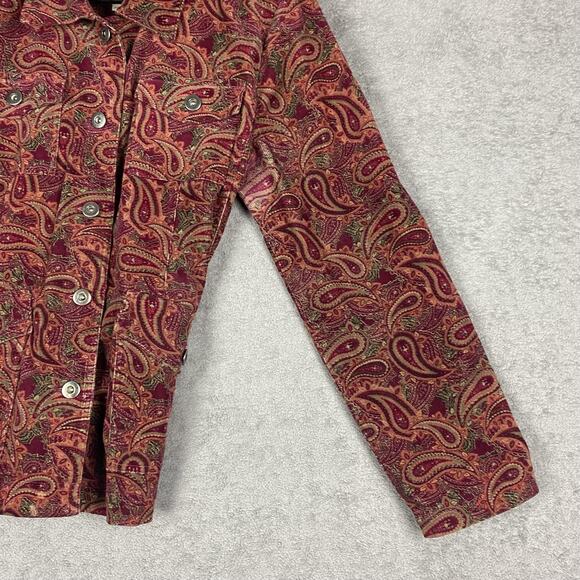 Christopher & Banks Jacket Womens Medium Red Paisley Corduroy Button Up Trucker - Picture 4 of 16